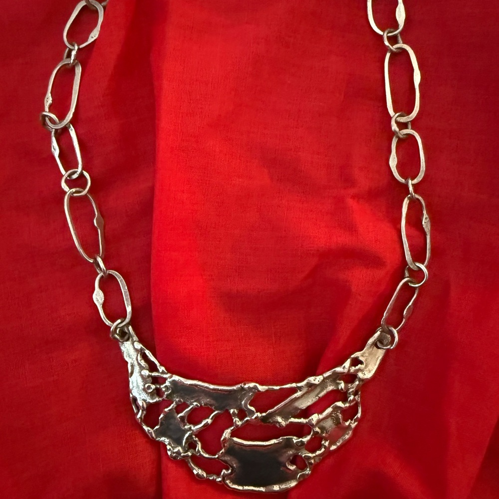 Textured Silver Link Necklace - Women Jewelry